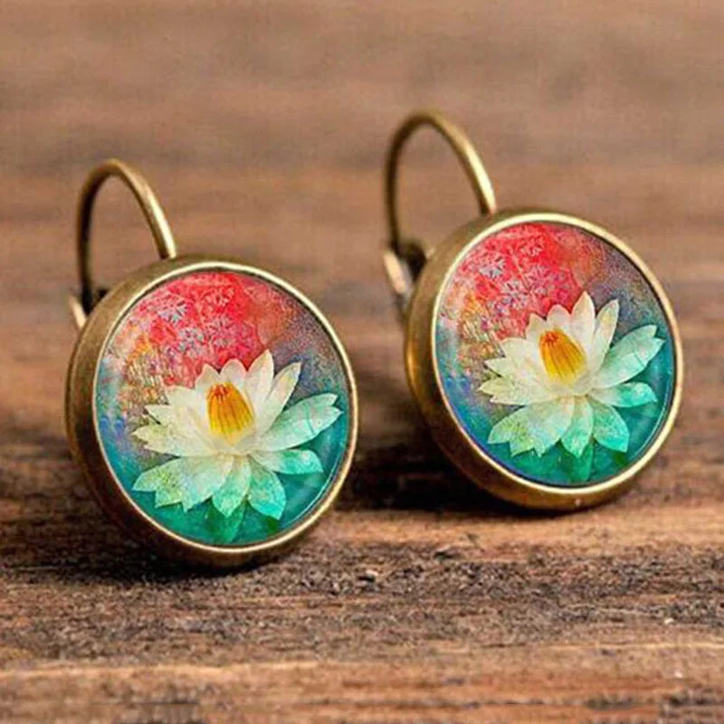 Brincos de pingente, estilo vintage com padrão floral e mandalas