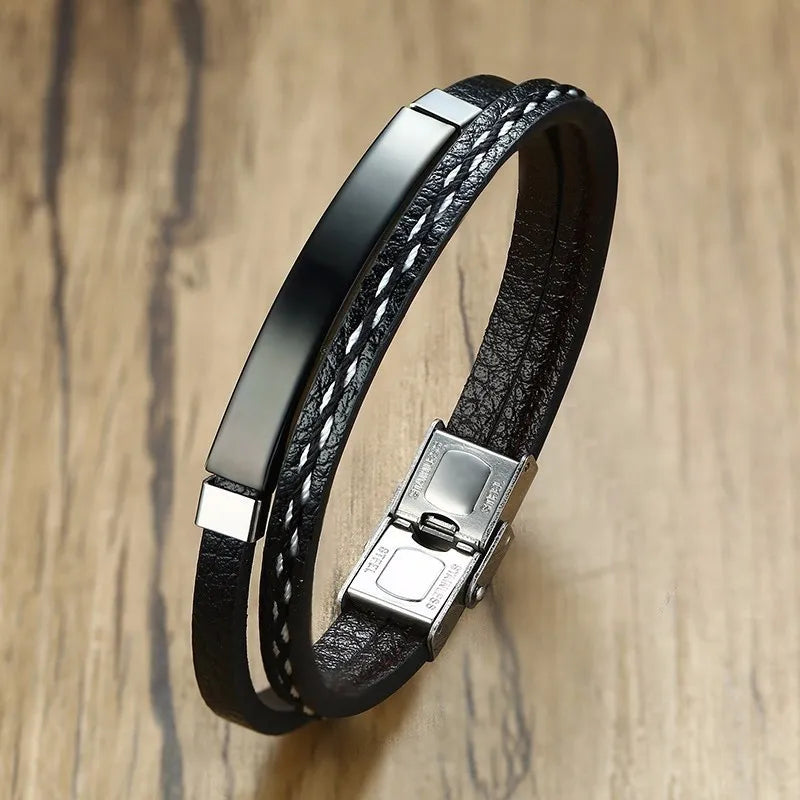 Pulseira de Couro Entrelaçado para Homens na Moda