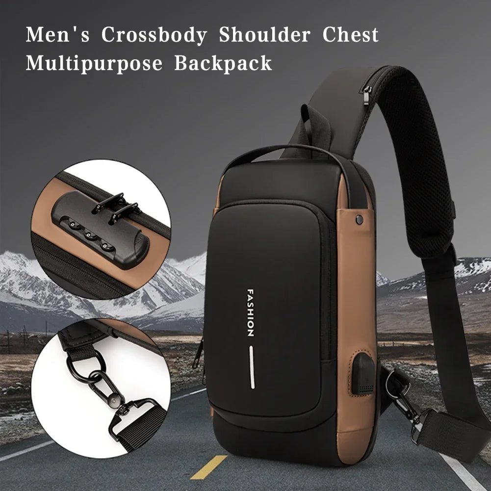 Crossbody Elegante: Bolsa USB à impermeável para Homens