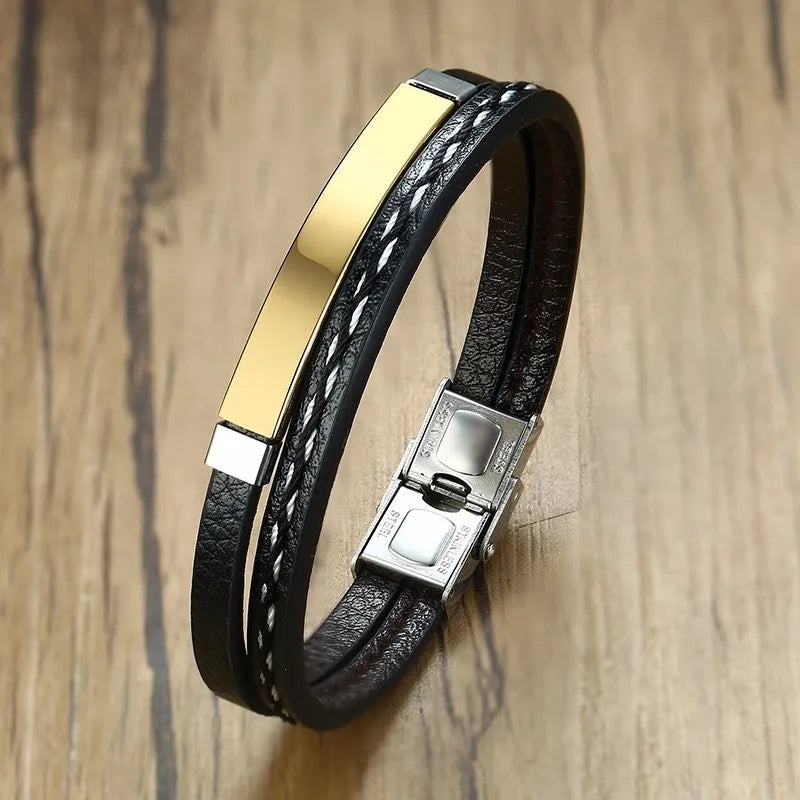 Pulseira de Couro Entrelaçado para Homens na Moda